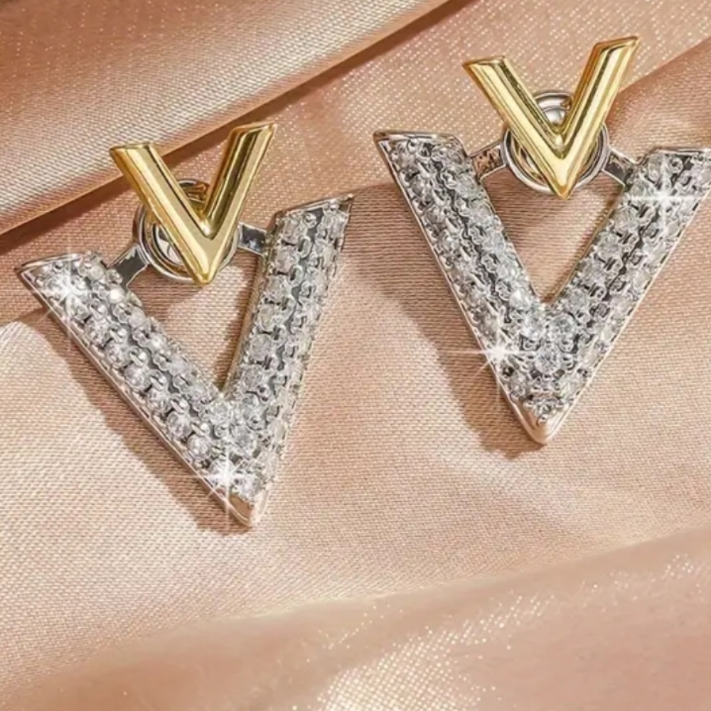 V Gold and Silver tone V Earrings